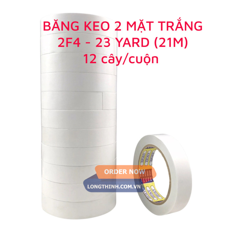 Cây 12 cuộn băng keo 2 mặt trắng Angel 2F4 23yard 0