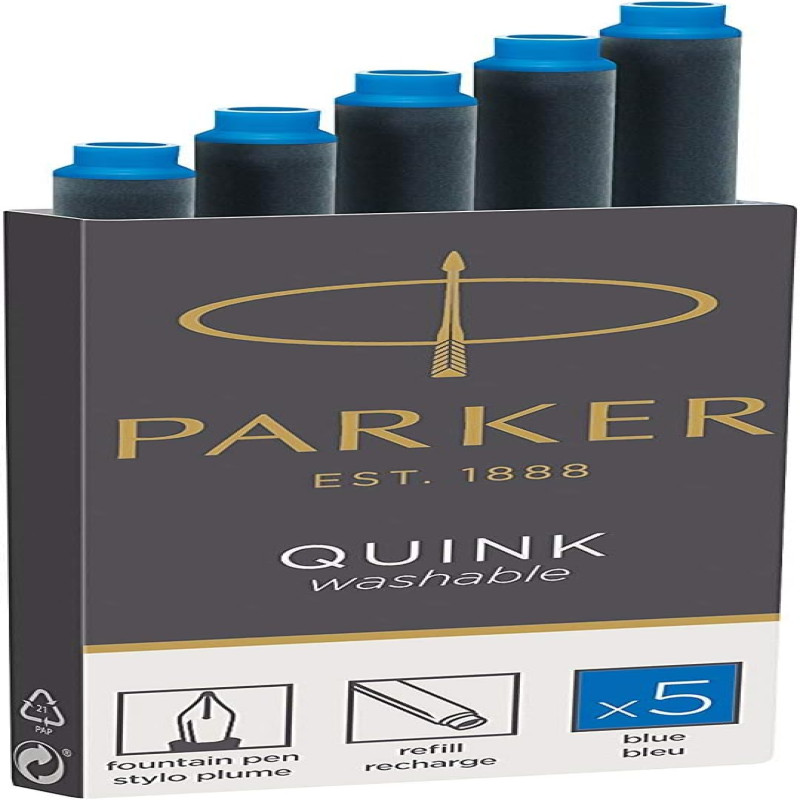 Hộp 5 ống mực bút máy cao cấp Quink Parker - Xanh 0