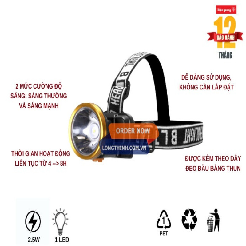 Đèn pin đội đầu ĐQ PFL16 R BLY DL 2.5W, ánh sáng trắng 0