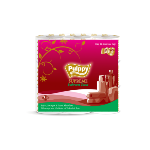 Lốc 9 cuộn giấy vệ sinh Pulppy Supreme -3 lớp