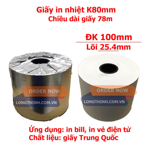 Giấy in nhiệt, in hóa đơn, in bill khổ 80mm đường kính 100mm 0