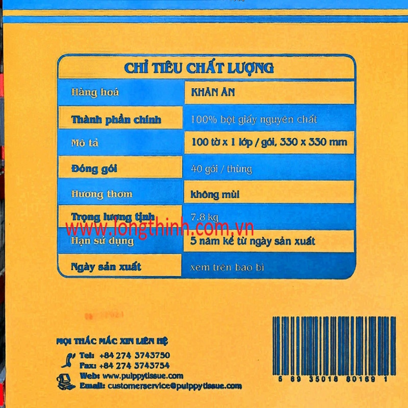 Thùng 40 gói khăn giấy ăn Pulppy napkin 33x33cm 0