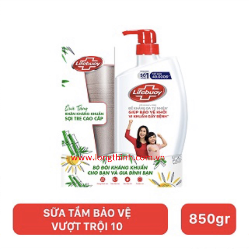 Sữa tắm Lifebuoy Bảo vệ vượt trội 10 850gr - Tặng Khăn Tắm Cao Cấp 0
