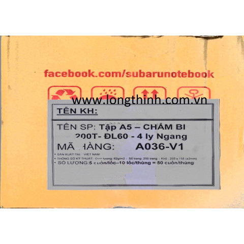 Thùng 50 quyển tập Subaru CHẤM BI 200trang 62gms