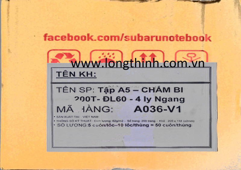 Thùng 50 quyển tập Subaru CHẤM BI 200trang 62gms 0