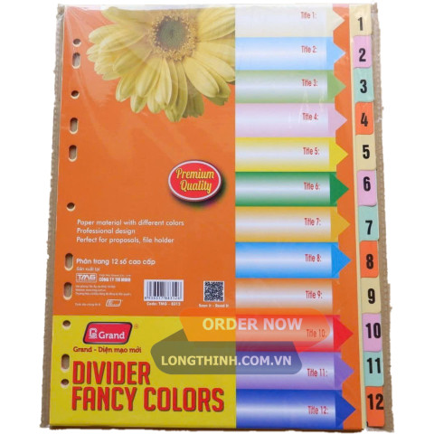 Bìa phân trang giấy 12 số màu PGRAND