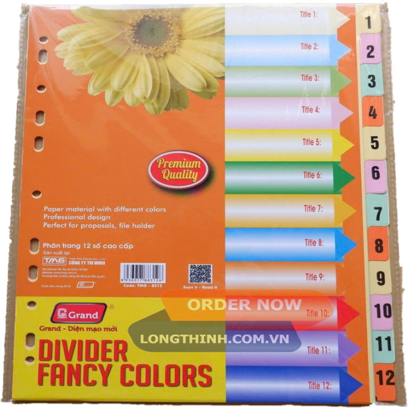 Bìa phân trang giấy 12 số màu PGRAND 0