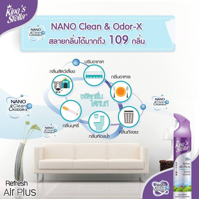 Xịt thơm không khí KingStella Refresh Air Plus 300ml khử mùi tận gốc 0