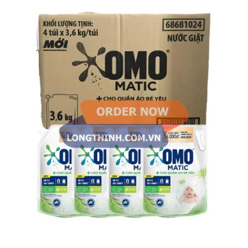 Thùng 4 túi nước giặt Omo Matic dịu nhẹ cho quần áo bé yêu 3.6kg 0